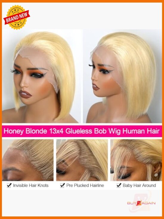 180 Density 13x4 HD Lace Front Bob Wig Human Hair Pre Plucked Glueless 10 Inch